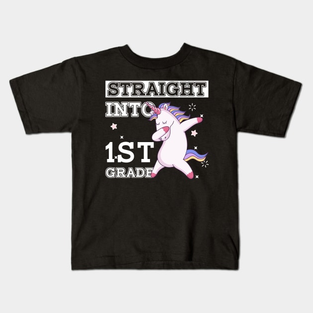 Straight Outta 1st Grade Unicorn Back To School Gift Kids T-Shirt by kateeleone97023